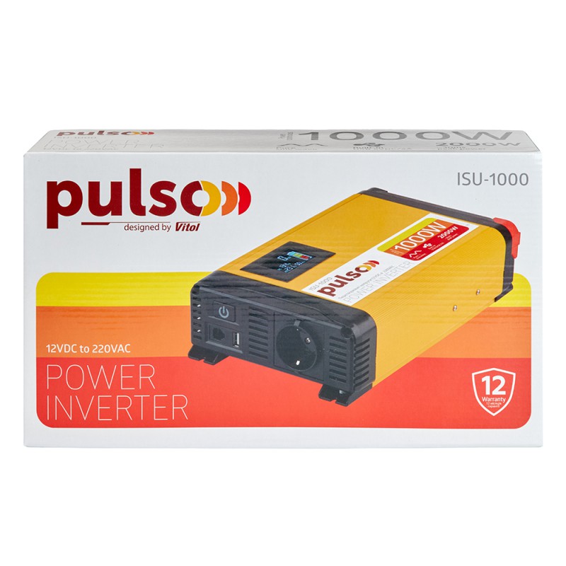 Преобраз. напряжения PULSO/ISU-1000/12V-220V/1000W/USB-5VDC2.0A/син.волна/клеммы