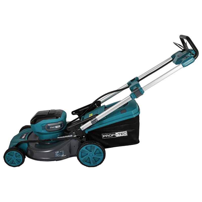 Аккумуляторная самоходная газонокосилка PROFI-TEC EasyMow 51 Pro (40 В (2×20 В), бесщеточный двигатель, мульчирование, ширина 510 мм, высота 30 - 80 мм, травосборник 50 л) 2×PT2080EP (8.0 Ач), ЗУ QBCD20/4 dual quick, коробка, заглушка для мульчирования