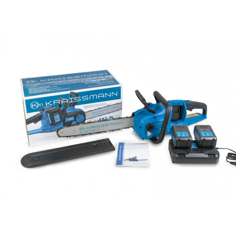 Аккумуляторная пила цепная Kraissmann 4051 AKS-BL 20/2 MP (бесщеточный мотор, маслобак, две АКБ по 4000 мАч, двойное зарядное устройство, масло для смазки цепей и шин)