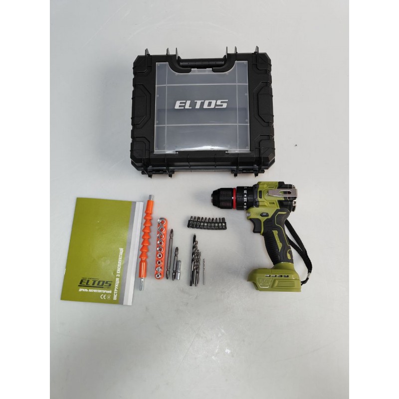 Дрель аккумуляторная Eltos ДА-20/13 UBL, бесщеточный двигатель, 20В/2Ач, 0-1700 об/мин, 52Нм, коробка