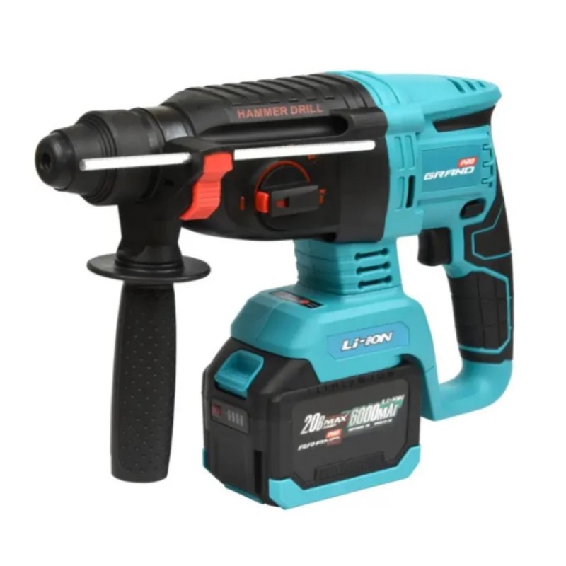 Перфоратор аккумуляторный Grand ПА-20/26 BL, Бесщеточный двигатель, 20В, 0-1500 об/мин, 26мм./SDS+, 0-6000уд/мин, 6Ач, Кол-во батарей: 2шт, кейс