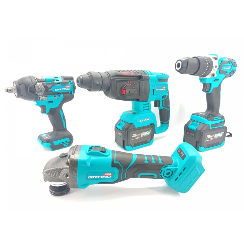 Набір акумуляторних інструментів Grand № 4 (МШУ-20BL/PRO+ДА-20/13UBL+АГ-800UBL+ПА-20/26BL)