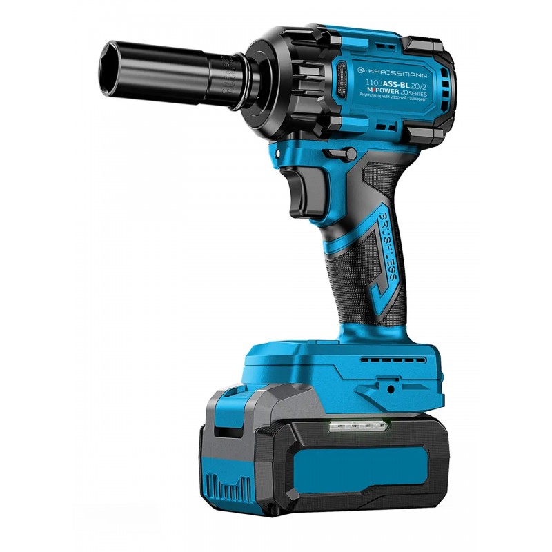 Аккумуляторный ударный гайковерт Kraissmann KRAISSMANN 1103 ASS-BL 20/2 MP (крутящий момент 650 Нм, две АКБ по 4000 мАч, зарядное устройство, набор головок, переходники для сверлильного патрона и бит, кейс)