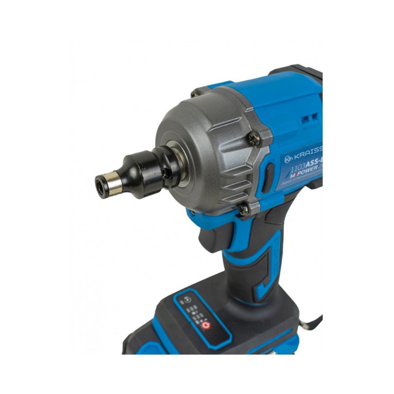 Акумуляторний ударний гайковерт Kraissmann KRAISSMANN 1103 ASS-BL 20/2 MP (крутний момент 650 Нм, дві АКБ по 4000 мАг, зарядний пристрій, набір головок, перехідники для свердлильного патрону та біт, кейс)