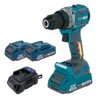 Аккумуляторная безударная дрель PROFI-TEC PPCD7020 (20 В, бесщеточный двигатель, 70 Нм, патрон 13 мм) 2×PT2020VX (2,0 Ач), ЗП BC20V, коробка