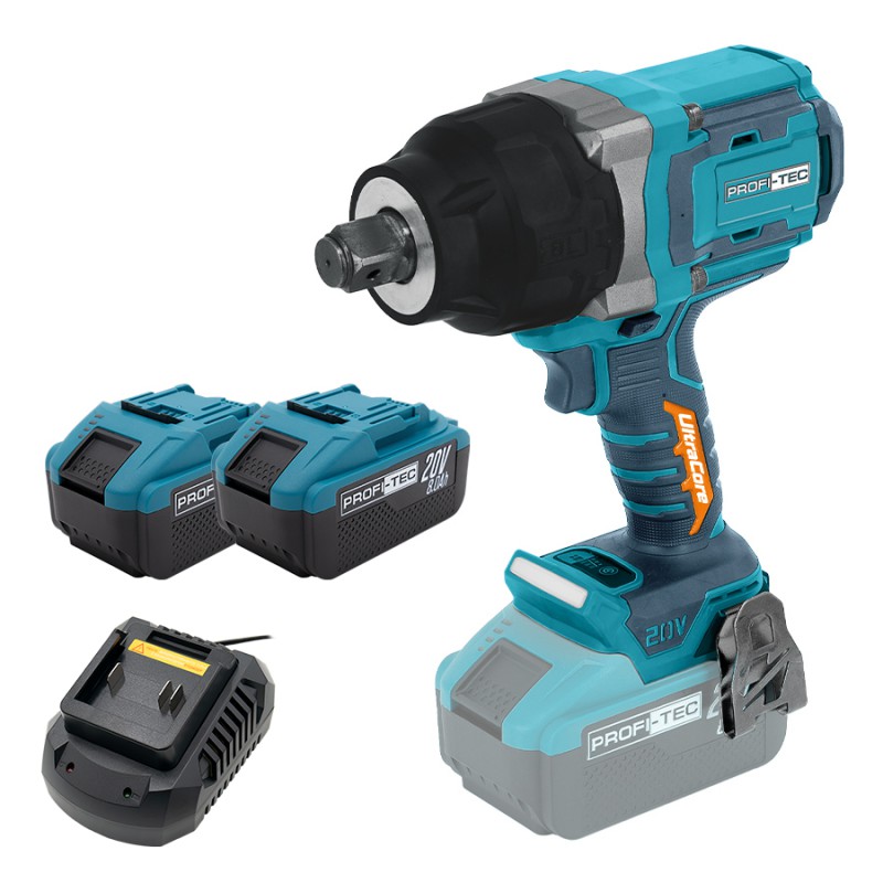 Акумуляторний гайковерт PROFI-TEC PPTW20020 (20 В, безщітковий двигун, 2000 Нм, хвостовик 3/4″) 2×PT2080EP (8.0 Aг), швидкозарядний пристрій QBCD20/4 quick (4.0 А), кейс