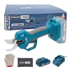 Аккумуляторный секатор PROFI-TEC PES28 UltraCore  (20 В, бесщеточный двигатель, рез 15 / 28 мм, 152 рез/мин) 1×PT2020VX (2.0 Ач), зарядное устройство