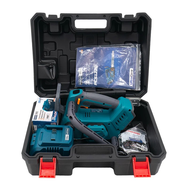 Аккумуляторная цепная пила PROFI-TEC PCS1220 UltraCore (20 В, бесщеточный двигатель, LCD дисплей шина 30 см, 10.0 / 12.0 м/с) 1×PT2040EP (4,0 Ач), зарядное устройство