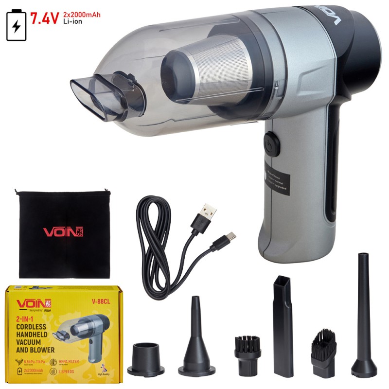 Пылесос 'VOIN' V-88CL 90W/7.4V/АКБ-2х2000mAh/2 режима/влажная и сухая чистка/сумка