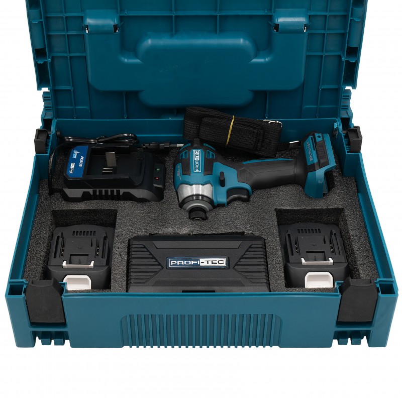 Акумуляторний імпульсний гвинтоверт PROFI-TEC PID1820BL POWERLine (180 Нм. набір біт, 2×PT2020MP (2.0 Аг), зарядний пристрій)