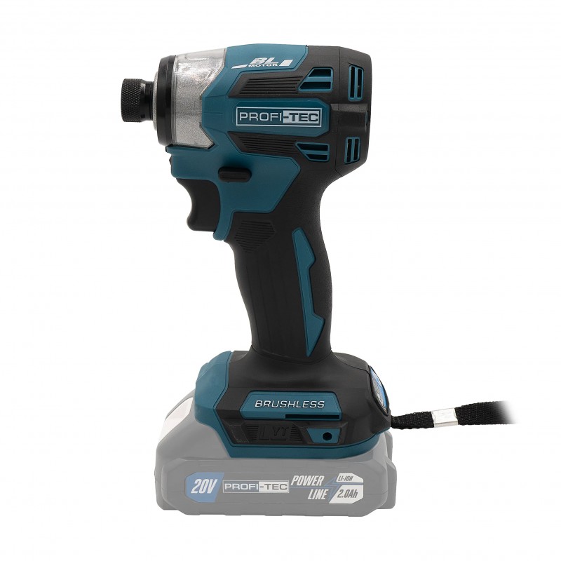 Акумуляторний імпульсний гвинтоверт PROFI-TEC PID1820BL POWERLine (180 Нм. набір біт, 2×PT2020MP (2.0 Аг), зарядний пристрій)