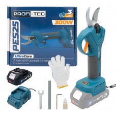 Аккумуляторный секатор PROFI-TEC PES25 UltraCore (20 В, бесщеточный двигатель, рез 15/25 мм, 152 рез/мин) 1×PT2020MP (2.0 Aг), ЗП BC15V, коробка