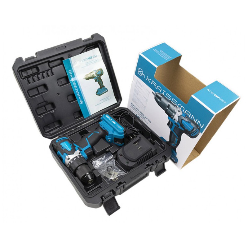 Шуруповерт аккумуляторный KRAISSMANN 2000 ABS 18/2 Li (две АКБ по 2000 мАч, зарядное устройство, кейс, металлический патрон 13 мм, бесщеточный мотор)