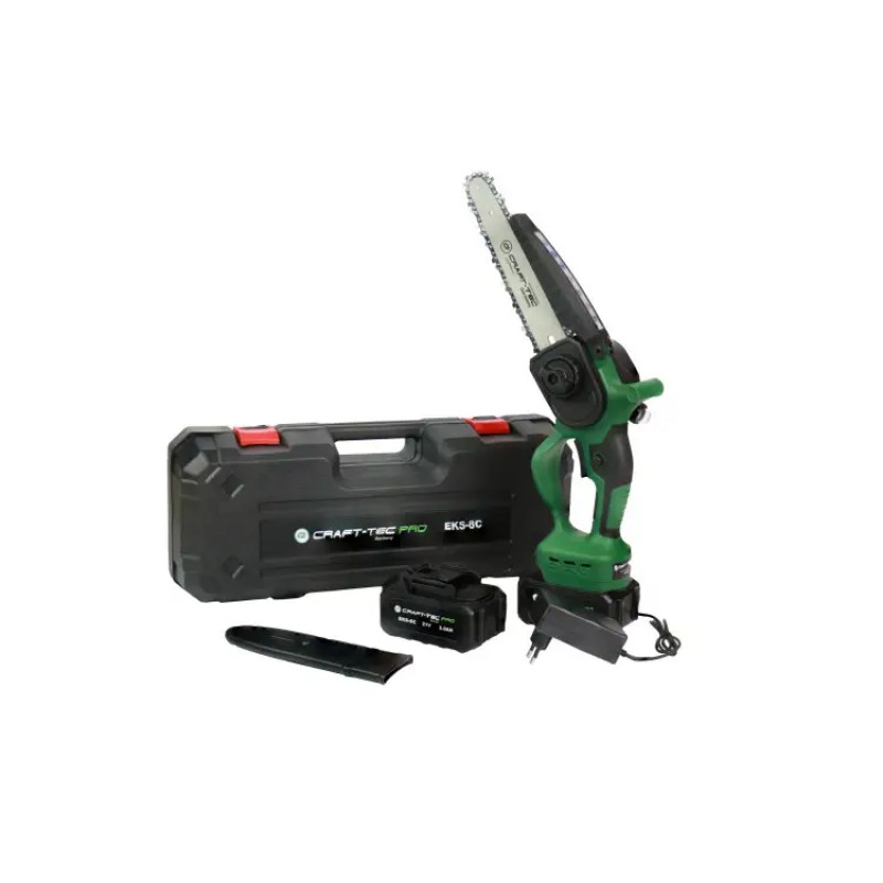 Аккумуляторная цепная пила + Удлинитель Сraft-tec EKS-8С (Без щеточный двигатель, масляный насос, подходит для работы с удлинителем в комплекте 2 аккумулятора, зарядное устройство)