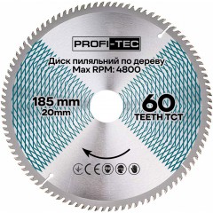 Пильный диск по дереву PROFI-TEC 185*20*60Т
