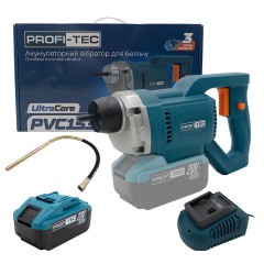 Аккумуляторный вибратор для бетона PROFI-TEC PCV1535 (1×PT2080EP (8.0 Ач), зарядное устройство)