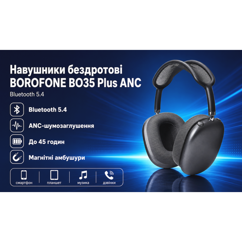Бездротові навушники BOROFONE BO35 Plus ANC, Bluetooth 5.4