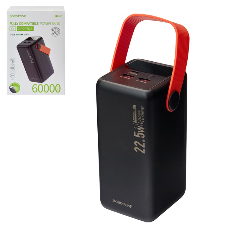 Power bank Borofone BJ66B 60000 mAh 22,5W+PD20W Black, LED дисплей, ліхтарик