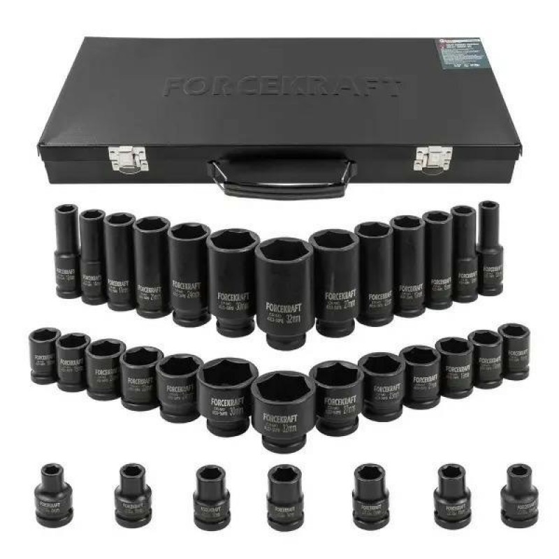 Набір ударних головок 33пр.. 1/2", 6-гранні (8–32 мм) Forcekraft FK-4333-5MPB