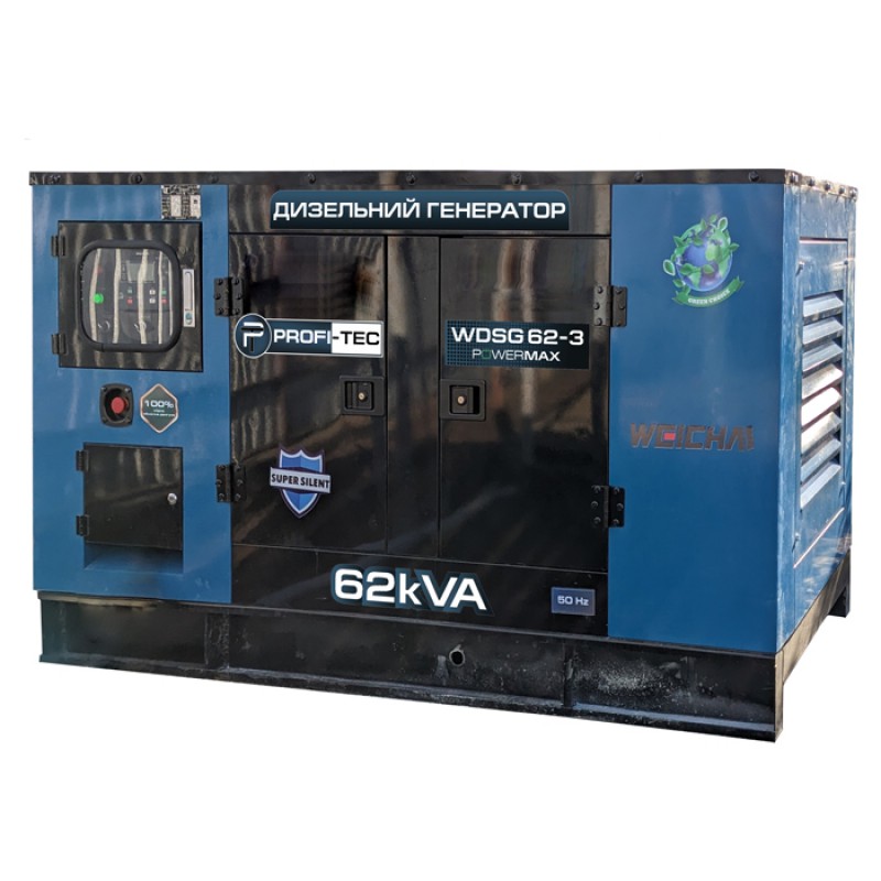 Генератор дизельний PROFI-TEC WDSG62-3 Power MAX (62кВА/50кВт, промисловий двигун WEICHAI, аналог BOLDUIN)