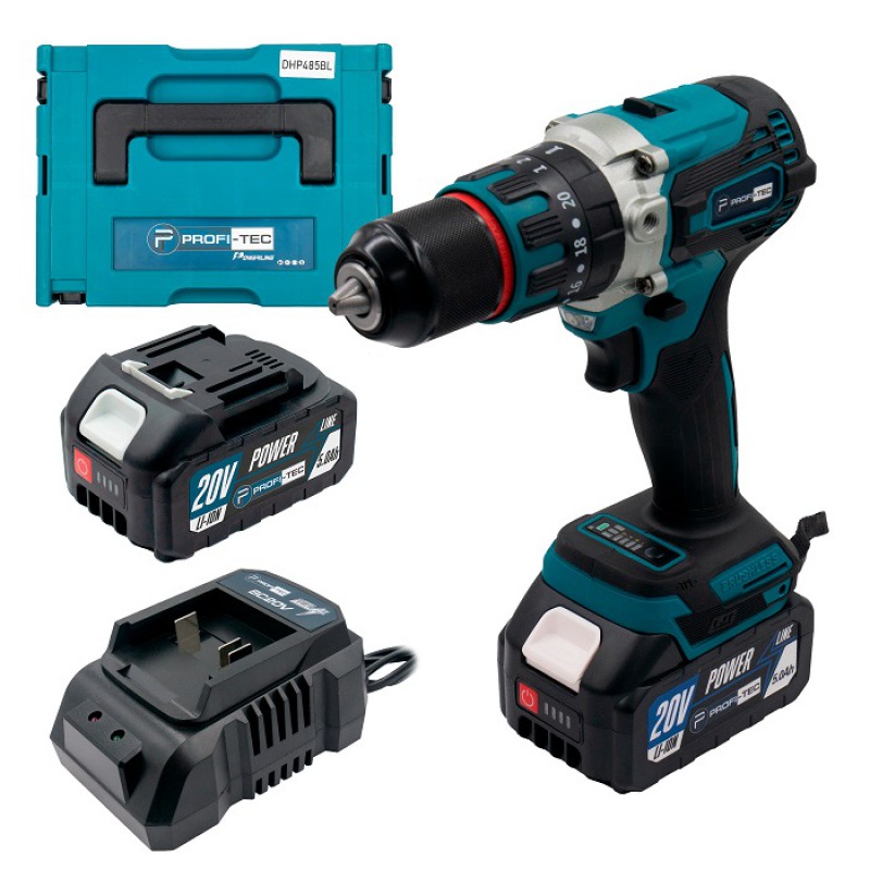 Акумуляторний шуруповерт PROFI-TEC DHP485BL POWERLine (2×PT2040MP (4.0 Аг), зарядний пристрій)