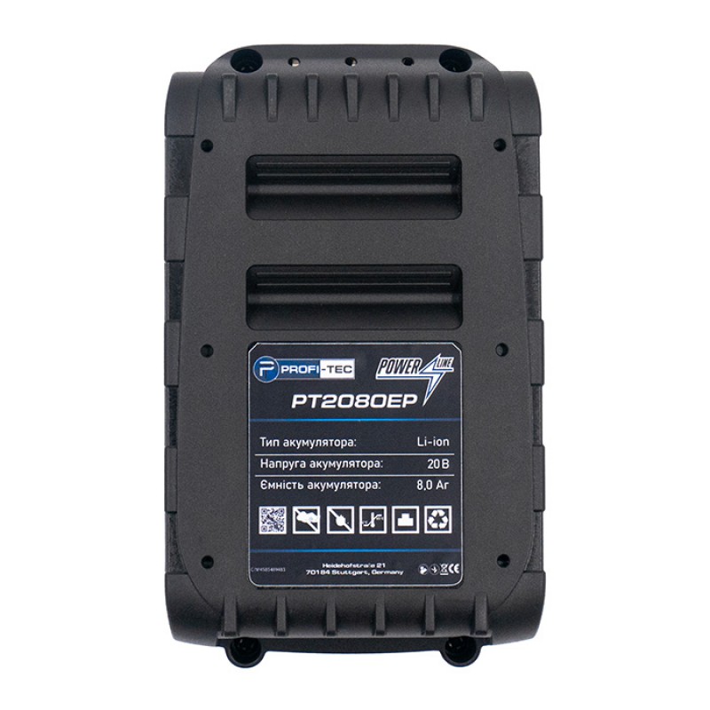 Аккумуляторная батарея PROFI-TEC PT2080EP POWERLine (20 В / 8.0 Ач, высокотоковая, с индикатором)