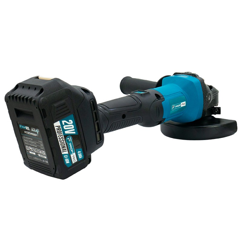 Аккумуляторная углошлифовальная машина (болгарка) PROFI-TEC DGA201BL POWERLine (2×PT2040EP (4.0 Ач), зарядное устройство)
