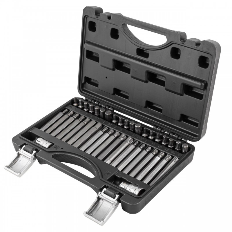 Набор бит с битодержателями 40 предметов, 10 мм, 75/30 мм: T20-T55, H4-H12, M5-M12, в пластиковом кейсе FORSAGE F-4401C