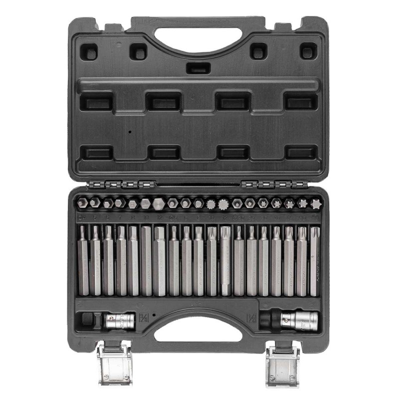 Набор бит с битодержателями 40 предметов, 10 мм, 75/30 мм: T20-T55, H4-H12, M5-M12, в пластиковом кейсе FORSAGE F-4401C