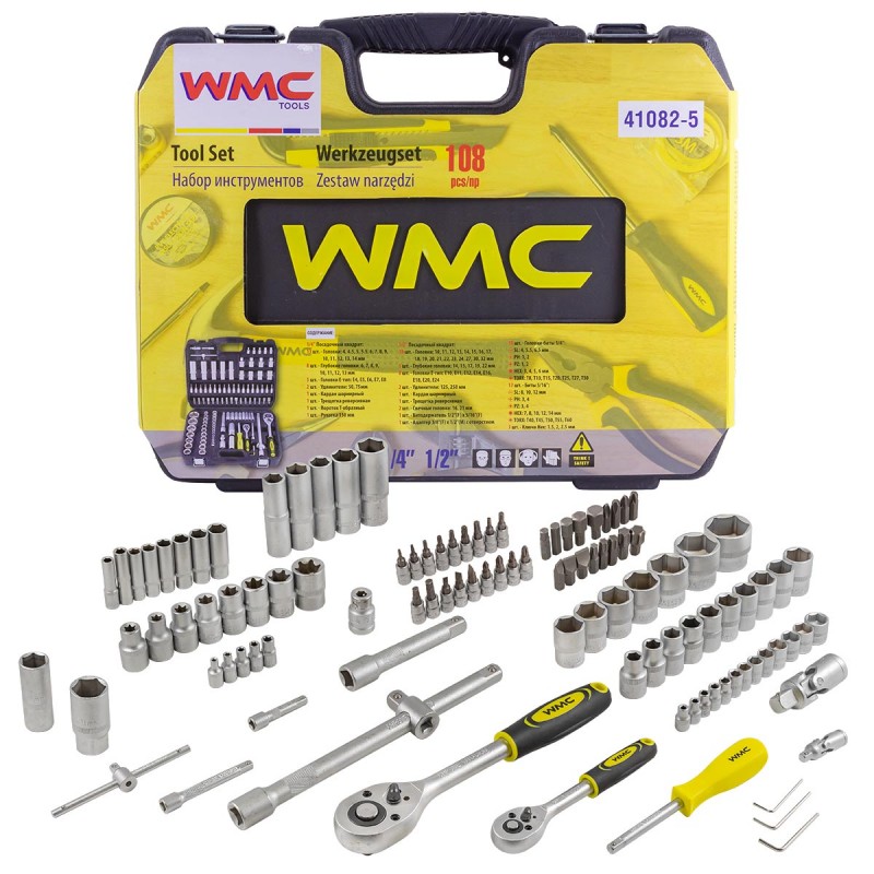 Набір інструментів 108 предметів 1/2'', 1/4'' (6гр.) WMC TOOLS 41082-5