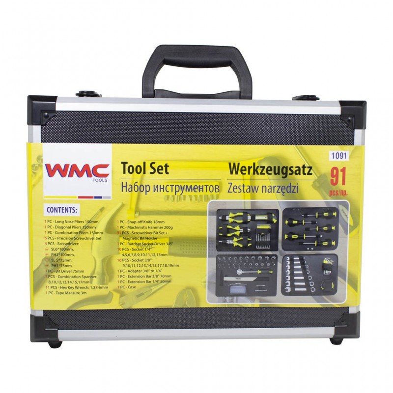 Набор инструментов 91пр. 1/4''3/8''(6гр)(4.5-19мм),в аллюм. чемодане WMC TOOLS WT-1091