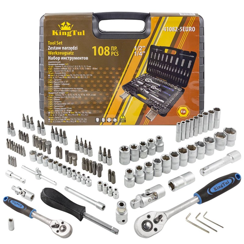 Набор инструментов 108пр.1/2'',1/4''(6гр.) (4-22мм) KT-41082-5EURO