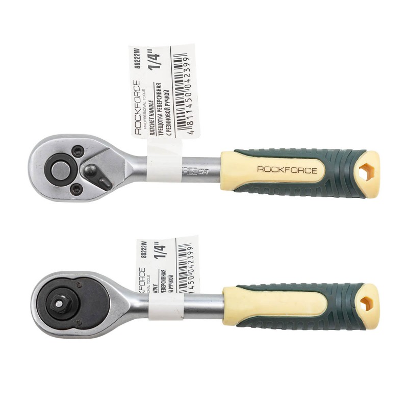 Трещётка 1/4" реверсивная с резиновой ручкой (L-150мм, 48зуб) Rockforce RF-80222W