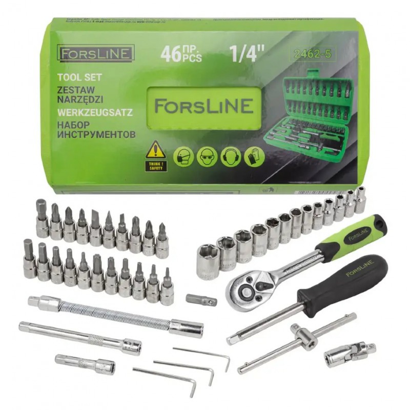 Набор инструментов 46 предметов, 1/4", 6-гранные ForsLine FL-2462-5