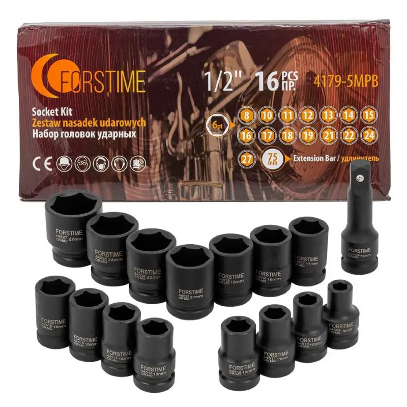 Набір ударних головок 1/2", 16 предметів Forstime FT-4179-5MPB