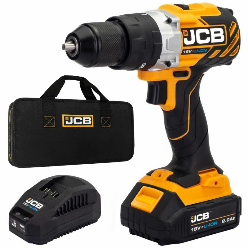 Безщітковий акумуляторний комбінований дриль (JCB-BLCD-BE) 18V, max 65Nm в комплекті із зарядним пристроєм (JCB-18VFC-E) 2.4A та батареєю акумулятора (JCB-20LI-E) 2.0AH JCB-18BLCD-2XB-E
