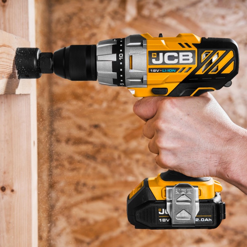 Дрель-шуруповерт аккумуляторная (JCB-18DD-B-E) 18V, max 45Nm в комплекте с зарядным устройством (JCB-18VFC-E) 2.4A и батареей аккум(JCB-20LI-E) 2.0AH JCB-18DD-2X-E
