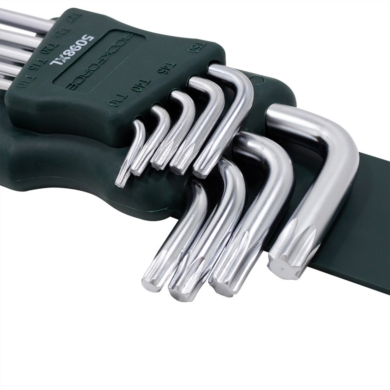 Набор ключей TORX Г-образных экстра длинных, 9 предметов (Т10, Т15, Т20, Т25, Т27, Т30, Т40, Т45, Т50) в пластиковом держателе ROCKFORCE RF-5098XL