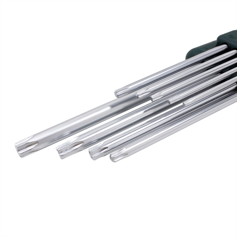 Набор ключей TORX Г-образных экстра длинных, 9 предметов (Т10, Т15, Т20, Т25, Т27, Т30, Т40, Т45, Т50) в пластиковом держателе ROCKFORCE RF-5098XL
