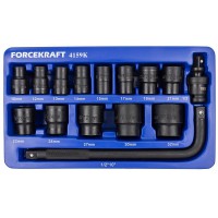 Набір головок ударних 15 предметів1/2" (6-гр.) (10,12-19,21,22,24,27,30,32мм) FORCEKRAFT FK-4159K