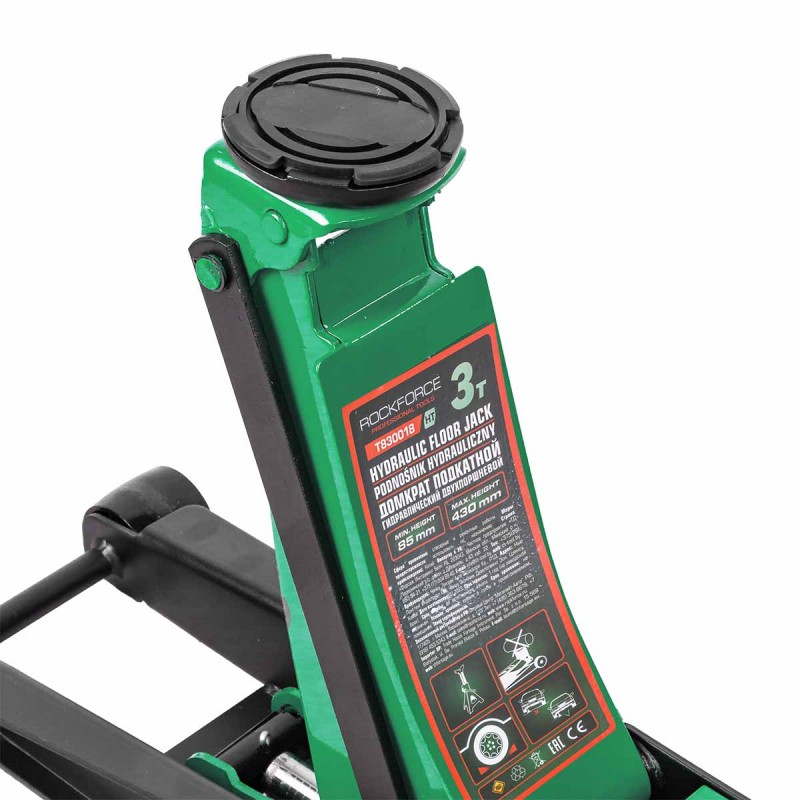 Домкрат подкатной гидравлический двухпоршневой 3т (h min 85мм, h max 430мм) ROCKFORCE RF-T830018 HT