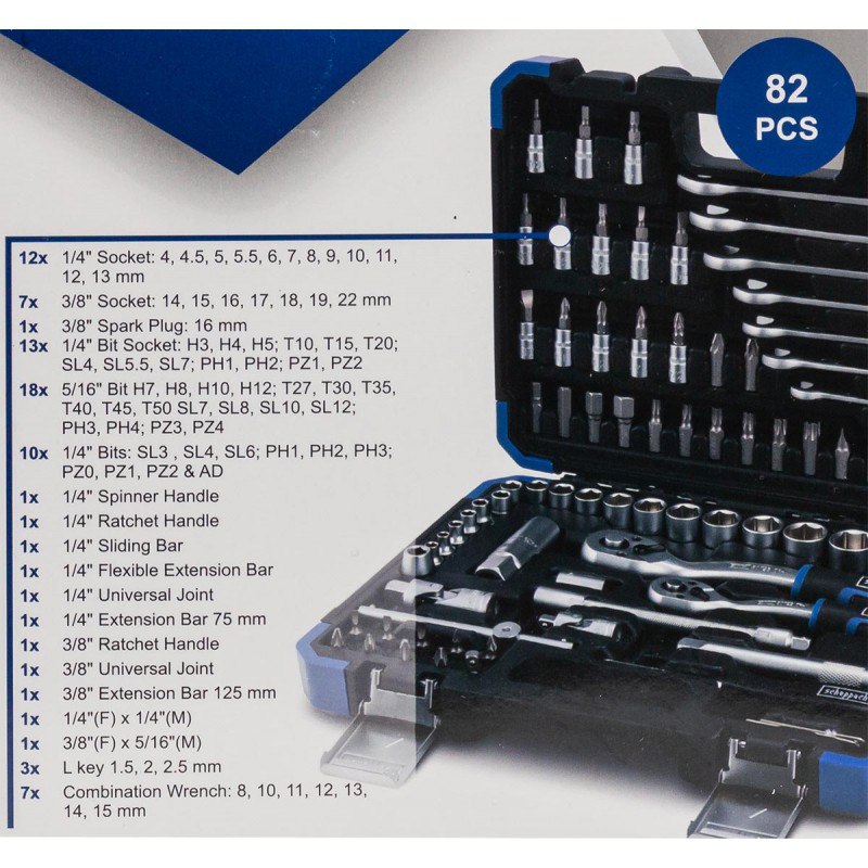 Набір інструменту 82 предмети 1/4«&3/8» (6-гр.)(4-22мм) SCHEPPACH SCH-4821-5DS