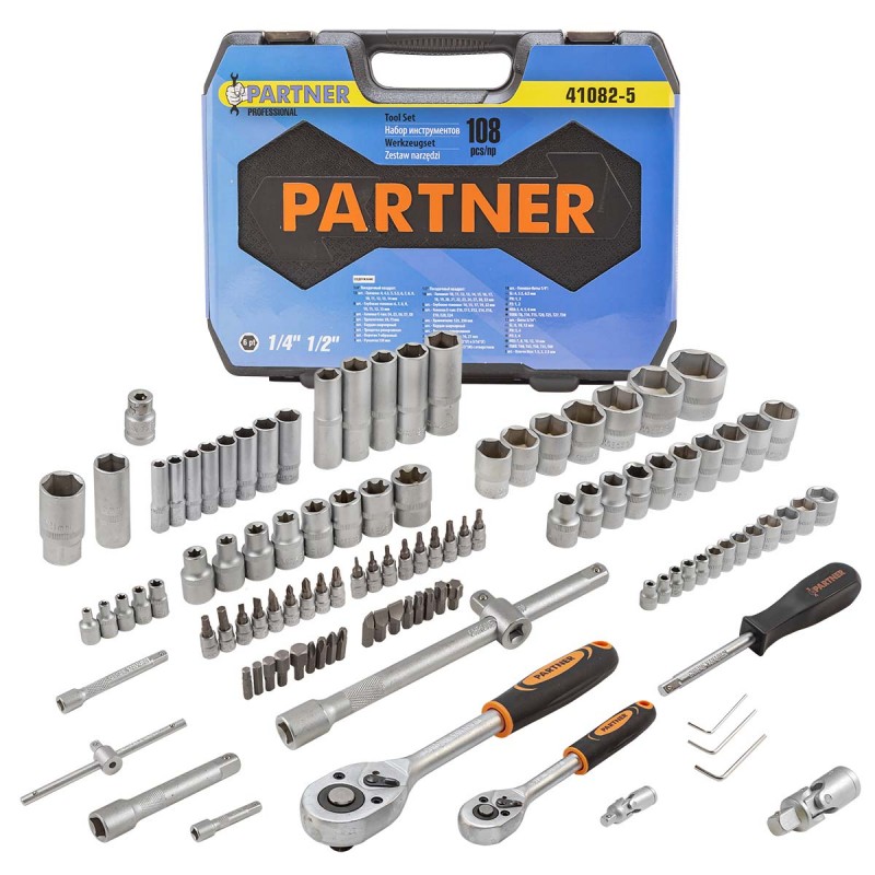Набор инструмента 108 предметов 1/4"&1/2" (6-гран)(4-32мм) Partner PA-41082-5
