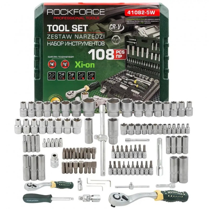 Набор инструментов 108пр. 1/4", 1/2" (6гр.) Rockforce RF-41082-5W