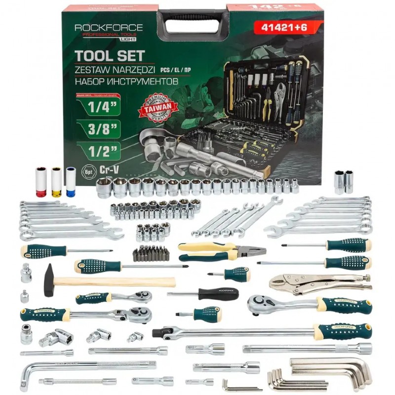 Набор инструментов 142+6 предмета 1/2", 3/8", 1/4" Rockforce RF-41421+6
