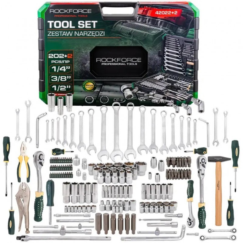 Набор инструментов 202+2пр. 1/4", 3/8", 1/2" (6гр.,12гр.) Rockforce RF-42022+2