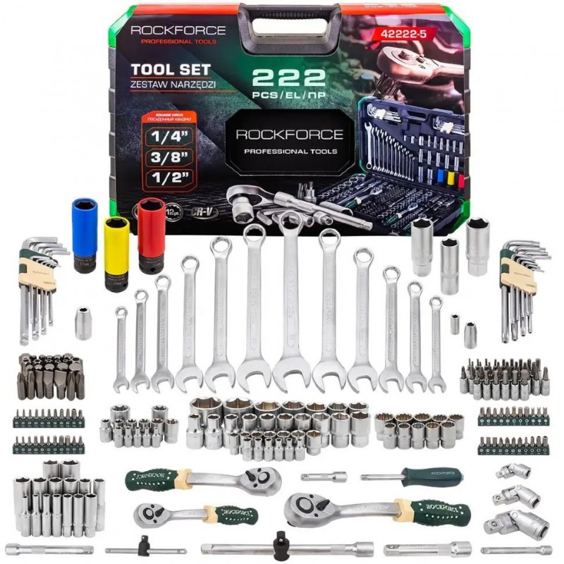 Набір інструментів 222 пр.1/4'' 3/8'' 1/2'' (6гр.) Rockforce RF-42222-5