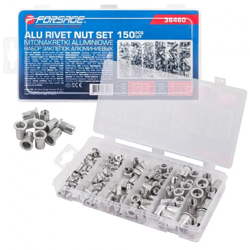 Заклёпки резьбовые алюминиевые 150шт M3-M10 FORSAGE F-36460