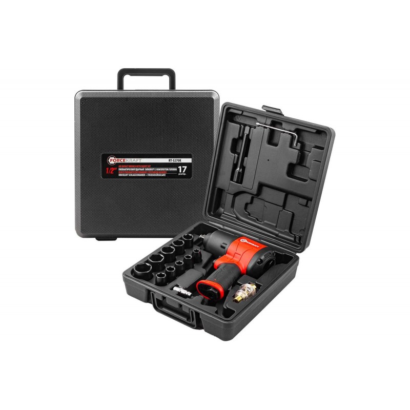 Пневмогайковерт 1/2'' (720Нм) + головки (12-24мм) FORCEKRAFT FK-RT-5270K