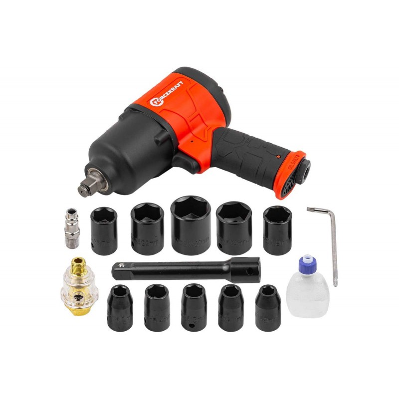 Пневмогайковерт 1/2'' (720Нм) + головки (12-24мм) FORCEKRAFT FK-RT-5270K